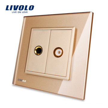 Livolo Painel De Vidro De Cristal De Ouro VL-C791MVD-13 Microfone De Parede E Tomada De Vídeo Plugue Elétrico